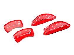 MGP Brake Caliper Covers with Dodge Stripes Logo; Red; Front and Rear (11-23 Challenger R/T; 2014 Challenger Rallye Redline; 17-23 Challenger GT, T/A; 12-23 Challenger SXT w/ Dual Piston Front Calipers)