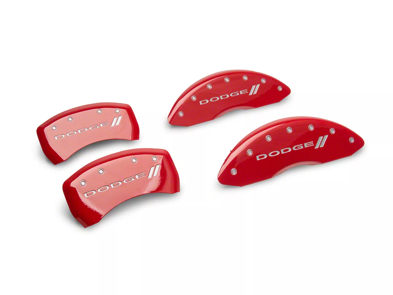 MGP Challenger Red Caliper Covers with Dodge Stripes Logo; Front and