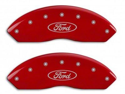 MGP Brake Caliper Covers with Ford Oval Logo; Red; Front and Rear (10-14 Mustang GT w/o Performance Pack, V6)