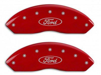 MGP Brake Caliper Covers with Ford Oval Logo; Red; Front and Rear (10-14 Mustang GT w/o Performance Pack, V6)