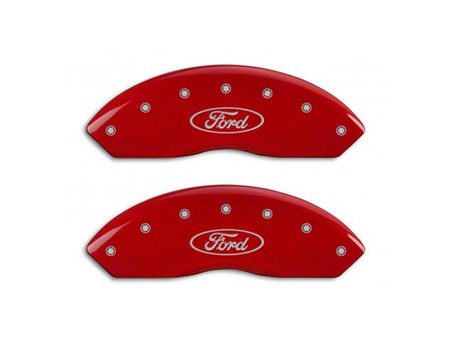 MGP Brake Caliper Covers with Ford Oval Logo; Red; Front and Rear (10-14 Mustang GT w/o Performance Pack, V6)