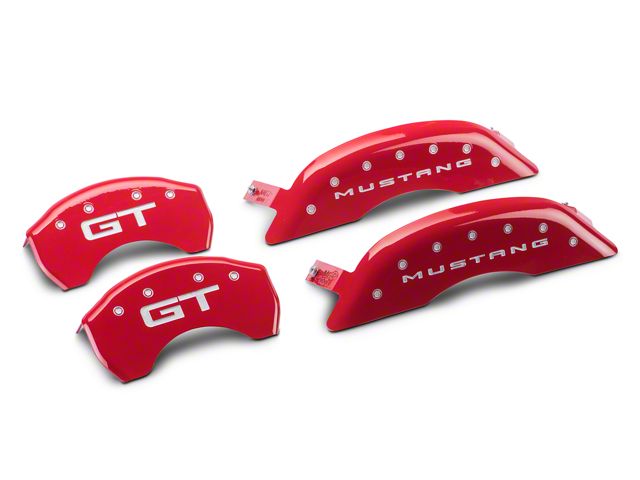 MGP Brake Caliper Covers with GT Logo; Red; Front and Rear (15-23 Mustang GT w/ Performance Pack)