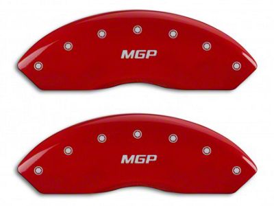MGP Brake Caliper Covers with MGP Logo; Red; Front and Rear (10-14 Mustang GT w/o Performance Pack, V6)