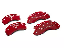 MGP Red Caliper Covers with Tri-Bar Pony Logo; Front and Rear (10-14 Mustang GT w/o Performance Pack, V6)