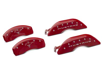 MGP Brake Caliper Covers with Tri-Bar Pony Logo; Red; Front and Rear (15-23 Mustang EcoBoost w/ Performance Pack)