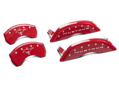 MGP Brake Caliper Covers with Tri-Bar Pony Logo; Red; Front and Rear (15-23 Mustang GT w/ Performance Pack)