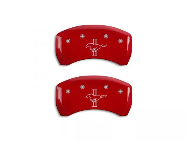 MGP Brake Caliper Covers with Tri-Bar Pony Logo; Red; Rear Only (05-14 Mustang GT)
