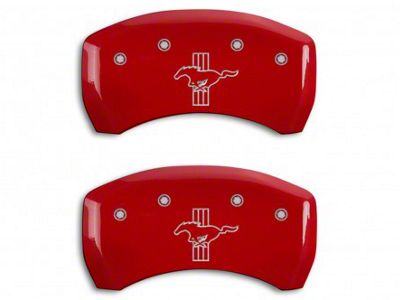 MGP Brake Caliper Covers with Tri-Bar Pony Logo; Red; Rear Only (05-14 Mustang GT)