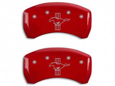 MGP Brake Caliper Covers with Tri-Bar Pony Logo; Red; Rear Only (12-13 Mustang BOSS 302)