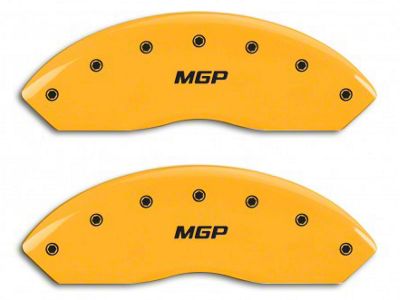 MGP Yellow Caliper Covers with MGP Logo; Front and Rear (94-04 Mustang Cobra, Bullitt, Mach 1)