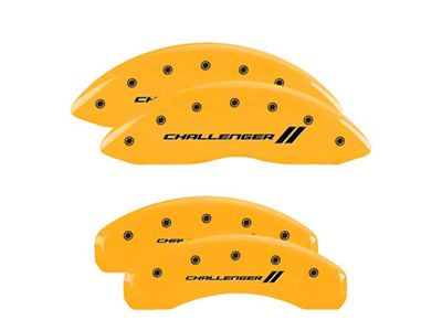MGP Brake Caliper Covers with Challenger Stripes Logo; Yellow; Front and Rear (08-14 Challenger SRT8; 2015 Challenger SRT 392; 15-23 Challenger Scat Pack w/ 4-Piston Front Calipers)