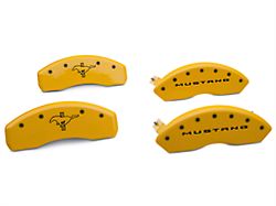 MGP Brake Caliper Covers with Tri-Bar Pony Logo; Yellow; Front and Rear (15-23 Mustang EcoBoost w/o Performance Pack, V6)