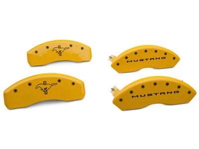 MGP Brake Caliper Covers with Tri-Bar Pony Logo; Yellow; Front and Rear (15-23 Mustang EcoBoost w/o Performance Pack, V6)