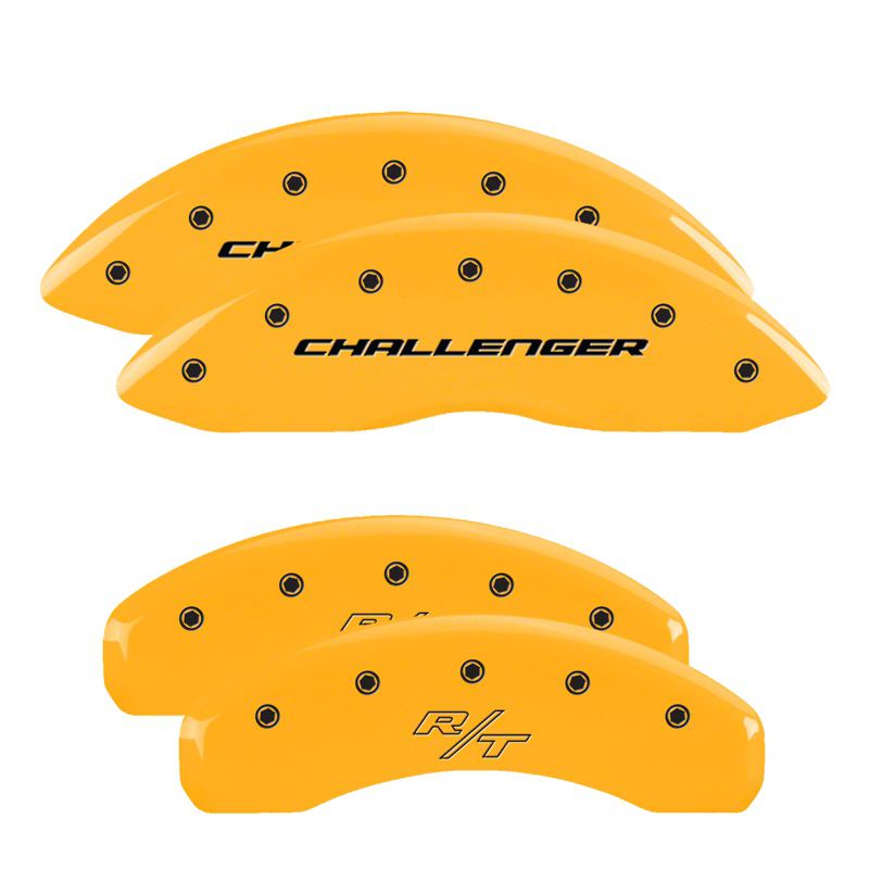 MGP Challenger Yellow Caliper Covers with Vintage Style R/T Logo; Front