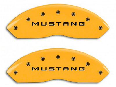 MGP Brake Caliper Covers with 5.0 Logo; Yellow; Front and Rear (10-14 Mustang GT w/o Performance Pack)