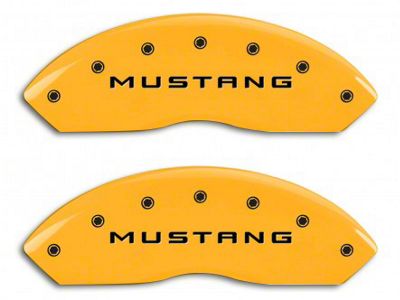 MGP Brake Caliper Covers with 5.0 Logo; Yellow; Front and Rear (10-14 Mustang GT w/o Performance Pack)