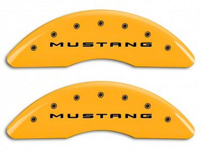 MGP Brake Caliper Covers with GT Logo; Yellow; Front and Rear (15-23 Mustang GT w/ Performance Pack)