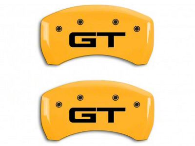 MGP Brake Caliper Covers with GT Logo; Yellow; Rear Only (15-23 Mustang GT w/ Performance Pack)