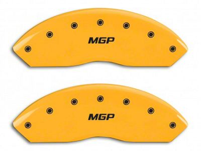 MGP Brake Caliper Covers with MGP Logo; Yellow; Front and Rear (10-14 Mustang GT w/o Performance Pack, V6)