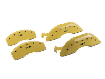 MGP Yellow Caliper Covers with MGP Logo; Front and Rear (15-23 Mustang EcoBoost w/ Performance Pack)