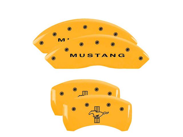 MGP Brake Caliper Covers with Pony Tri-Bar Logo; Yellow; Front and Rear (05-09 Mustang GT, V6)