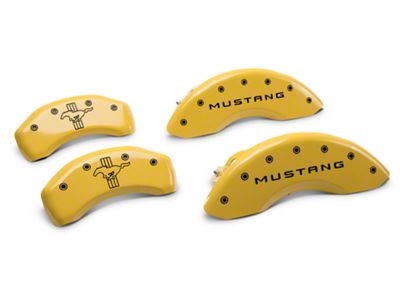 MGP Yellow Caliper Covers with Tri-Bar Pony Logo; Front and Rear (10-14 Mustang GT w/o Performance Pack, V6)
