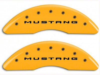 MGP Brake Caliper Covers with Tri-Bar Pony Logo; Yellow; Front and Rear (15-23 Mustang EcoBoost w/ Performance Pack)
