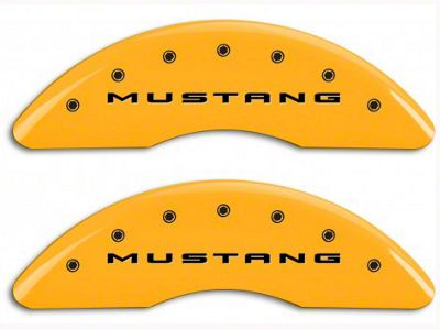 MGP Yellow Caliper Covers with Tri-Bar Pony Logo; Front and Rear (15-23 Mustang EcoBoost w/ Performance Pack)