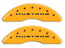 MGP Brake Caliper Covers with Tri-Bar Pony Logo; Yellow; Front and Rear (15-23 Mustang GT w/ Performance Pack)