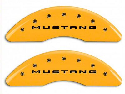 MGP Brake Caliper Covers with Tri-Bar Pony Logo; Yellow; Front and Rear (15-23 Mustang GT w/o Performance Pack)