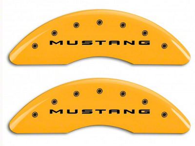 MGP Yellow Caliper Covers with Tri-Bar Pony Logo; Front and Rear (15-23 Mustang GT w/o Performance Pack)