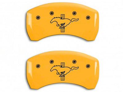 MGP Brake Caliper Covers with Tri-Bar Pony Logo; Yellow; Rear Only (12-13 Mustang BOSS 302)