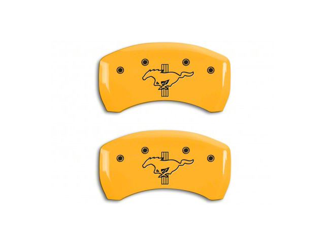 MGP Brake Caliper Covers with Tri-Bar Pony Logo; Yellow; Rear Only (12-13 Mustang BOSS 302)