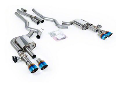 Milltek Quad Outlet Non-Resonated Cat-Back Exhaust System with Burnt Titanium Tips (24-25 Mustang EcoBoost Fastback w/ Active Exhaust)