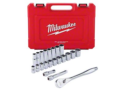 Milwaukee Tool 1/2-Inch Drive SAE Ratchet and Socket Set with FOUR FLAT Sides; 22-Piece