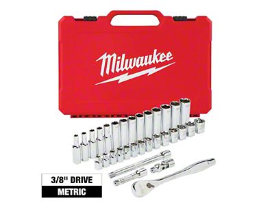 Milwaukee Tool 3/8-Inch Drive Ratchet and Socket Set; Metric; 32-Piece