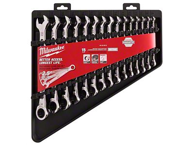 Milwaukee Tool Metric Ratcheting Combination Wrench Set; 15-Piece