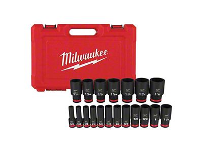 Milwaukee Tool SHOCKWAVE Impact Duty 1/2-Inch Drive SAE Deep 6-Point Socket Set; 19-Piece