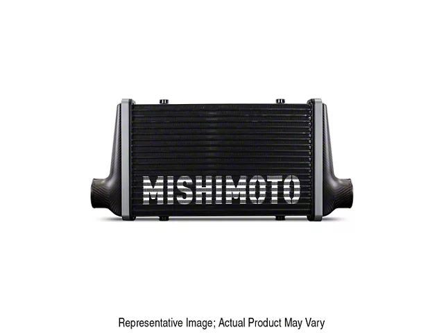 Mishimoto Carbon Fiber Intercooler with 20-Inch Gloss Black Core and Black End Tank Clamps; Straight Through Flow End Tank Orientation (Universal; Some Adaptation May Be Required)