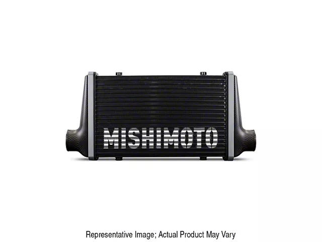 Mishimoto Carbon Fiber Intercooler with 20-Inch Gloss Silver Core and Black End Tank Clamps; Straight Through Flow End Tank Orientation (Universal; Some Adaptation May Be Required)