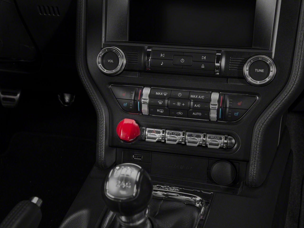 Black Carbon Fiber Style Center Control Button Switch Cover Trim For Ford Mustang 2015-2021