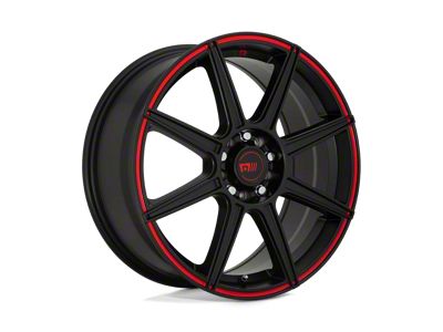 Motegi CS8 Satin Black with Red Stripe Wheel; 18x8 (21-24 Mustang Mach-E, Excluding GT)