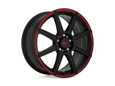 Motegi CS8 Satin Black with Red Stripe Wheel; 18x8 (21-24 Mustang Mach-E, Excluding GT)