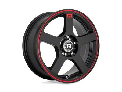 Motegi FS5 Matte Black with Red Racing Stripe Wheel; 18x8 (21-24 Mustang Mach-E, Excluding GT)