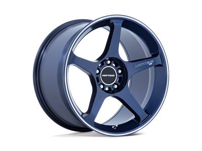 Motegi Battle V Obsidian Blue with Machined Lip Stripe Wheel; 18x9.5; 15mm Offset (24-25 Mustang)