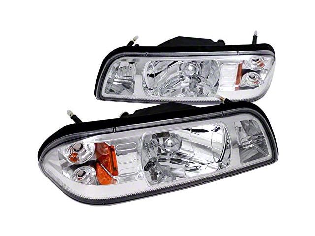 1-Piece Crystal Headlights; Chrome Housing; Clear Lens (87-93 Mustang)