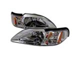1-Piece Crystal Headlights; Chrome Housing; Clear Lens (94-98 Mustang)