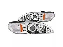 1-Piece LED Halo Projector Headlights; Chrome Housing; Clear Lens (94-98 Mustang)