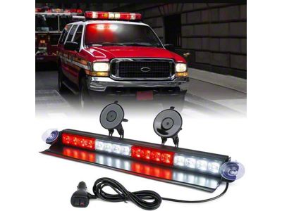 18-Inch Windshield Dash Strobe Light with Suction Cups; White/Red (Universal; Some Adaptation May Be Required)