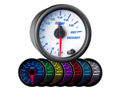 20 PSI Boost Gauge; White 7 Color (Universal; Some Adaptation May Be Required)